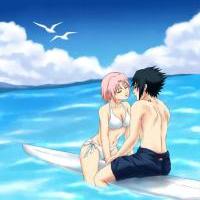 Sakura and Sasuke, ocean fun